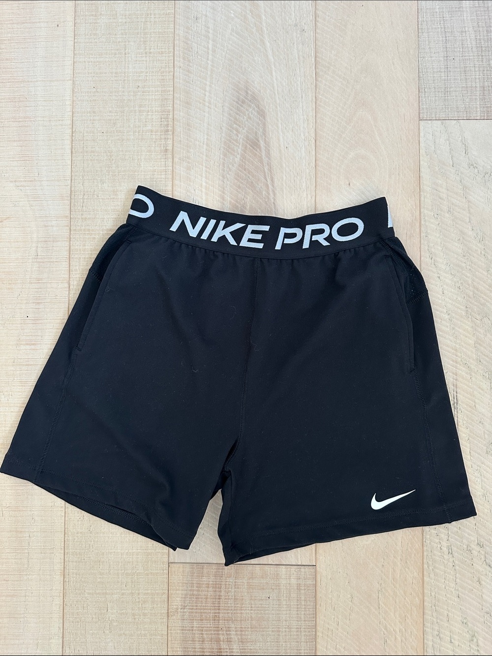 Nike Pro Black Athletic Training Shorts with White Swoosh